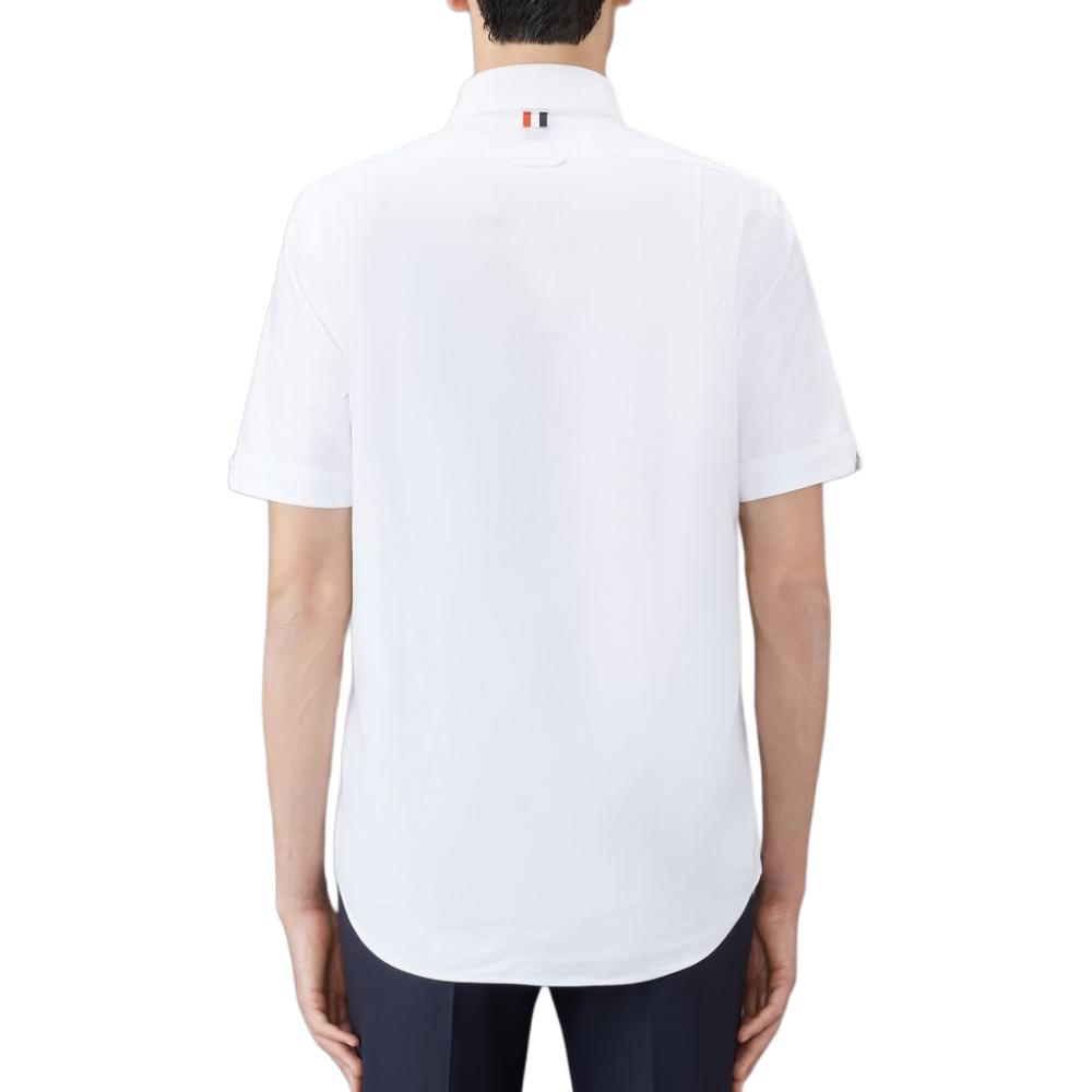 Cheap THOM BROWNE 白色短袖釦領襯衫 - 極簡舒適設計 MWS239E-F0313-100