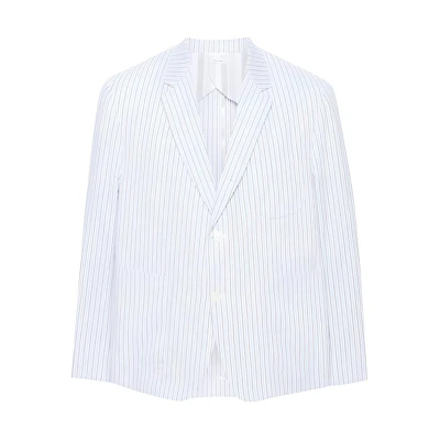 Thom Browne White Single-Breasted Stripe Blazer Jacket. MJC196H-F0586-480