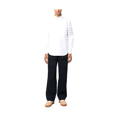 THOM BROWNE White SS24 Classic 4-Stripe Button-Up Loose Fit Shirt MWL374C-F0591-100
