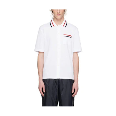 Thom Browne White Stripe Collar Short-Sleeve Fitted Shirt. MJS260A-J0153-100