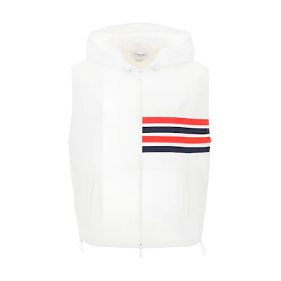 THOM BROWNE White Striped Sleeveless Zip-Up Hoodie Vest MJV007A-F0517-100