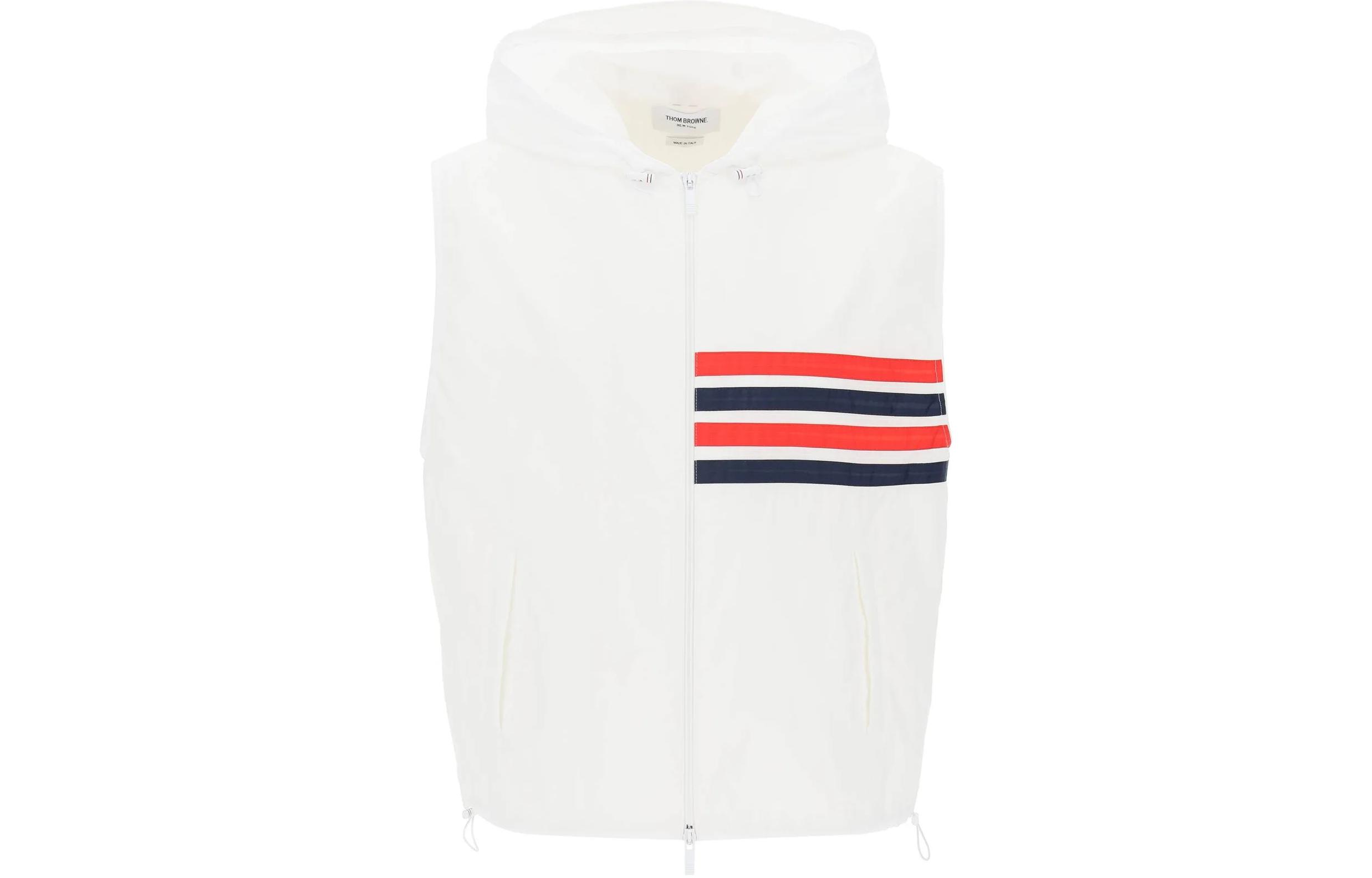 Order THOM BROWNE Chaleco Hoodie sin mangas con cremallera y rayas blanco MJV007A-F0517-100