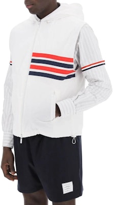 THOM BROWNE Chaleco Hoodie sin mangas con cremallera y rayas blanco MJV007A-F0517-100 Purchase THOM BROWNE Chaleco Hoodie sin mangas con cremallera y rayas blanco MJV007A-F0517-100