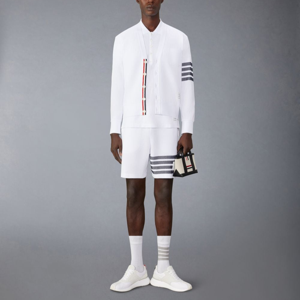 THOM BROWNE  White Striped V-Neck Button Casual Knit Cardigan Sweater MJT436A-J0155-100 圖 3