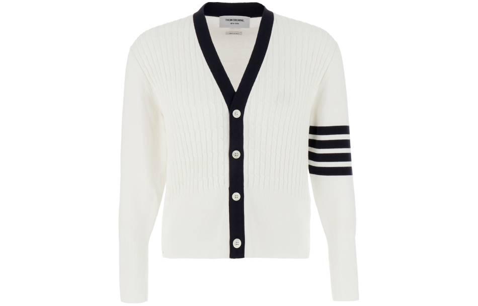 Thom Browne  White Striped V-Neck Knit Cardigan. MKC520A-Y3014-100 圖 2