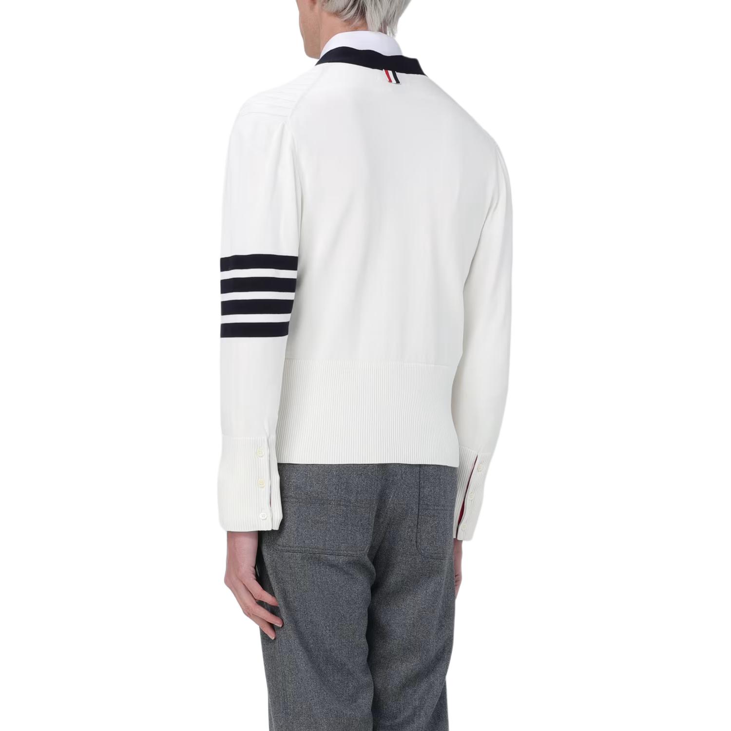 Thom Browne  White Striped V-Neck Knit Cardigan. MKC520A-Y3014-100 圖 4