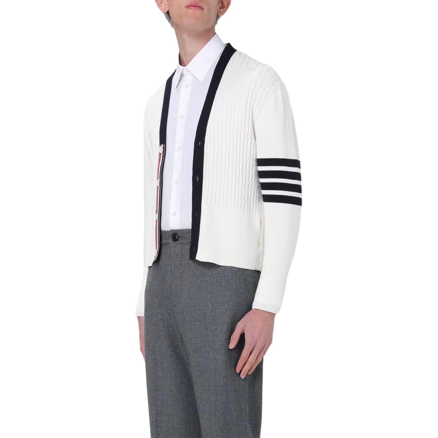 Thom Browne  White Striped V-Neck Knit Cardigan. MKC520A-Y3014-100 圖 5
