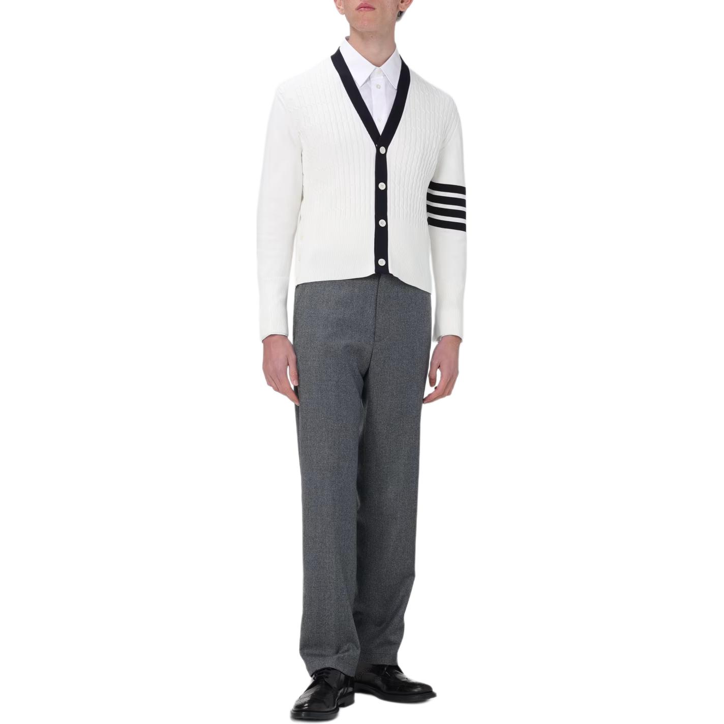 Thom Browne  White Striped V-Neck Knit Cardigan. MKC520A-Y3014-100 圖 6