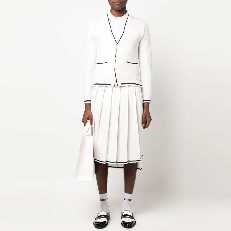 Thom Browne  White V-Neck Single-Breasted Knit Cardigan Sweater. MKC471A-Y4013-100 圖 3