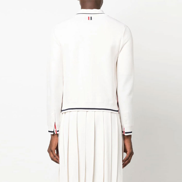 Thom Browne  White V-Neck Single-Breasted Knit Cardigan Sweater. MKC471A-Y4013-100 圖 4