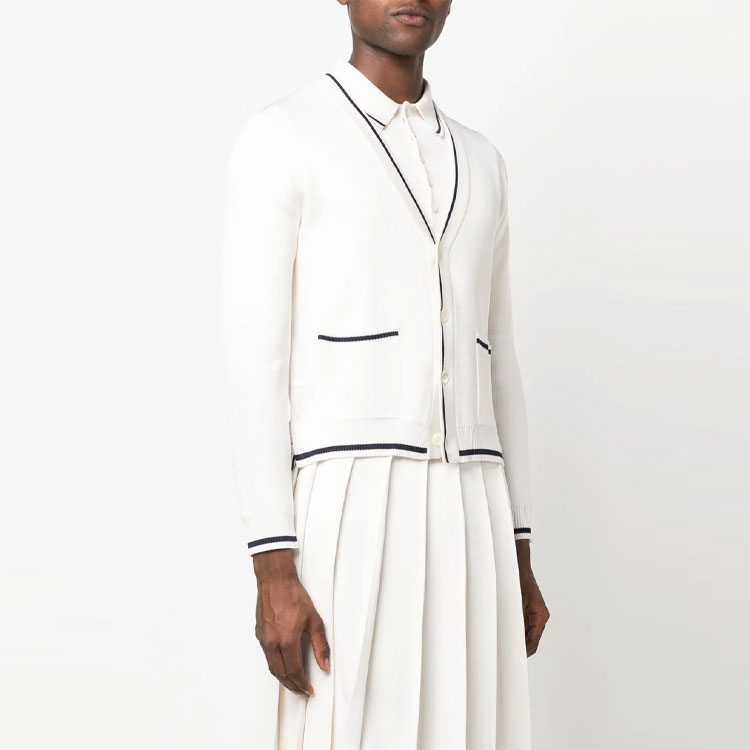 Thom Browne  White V-Neck Single-Breasted Knit Cardigan Sweater. MKC471A-Y4013-100 圖 5