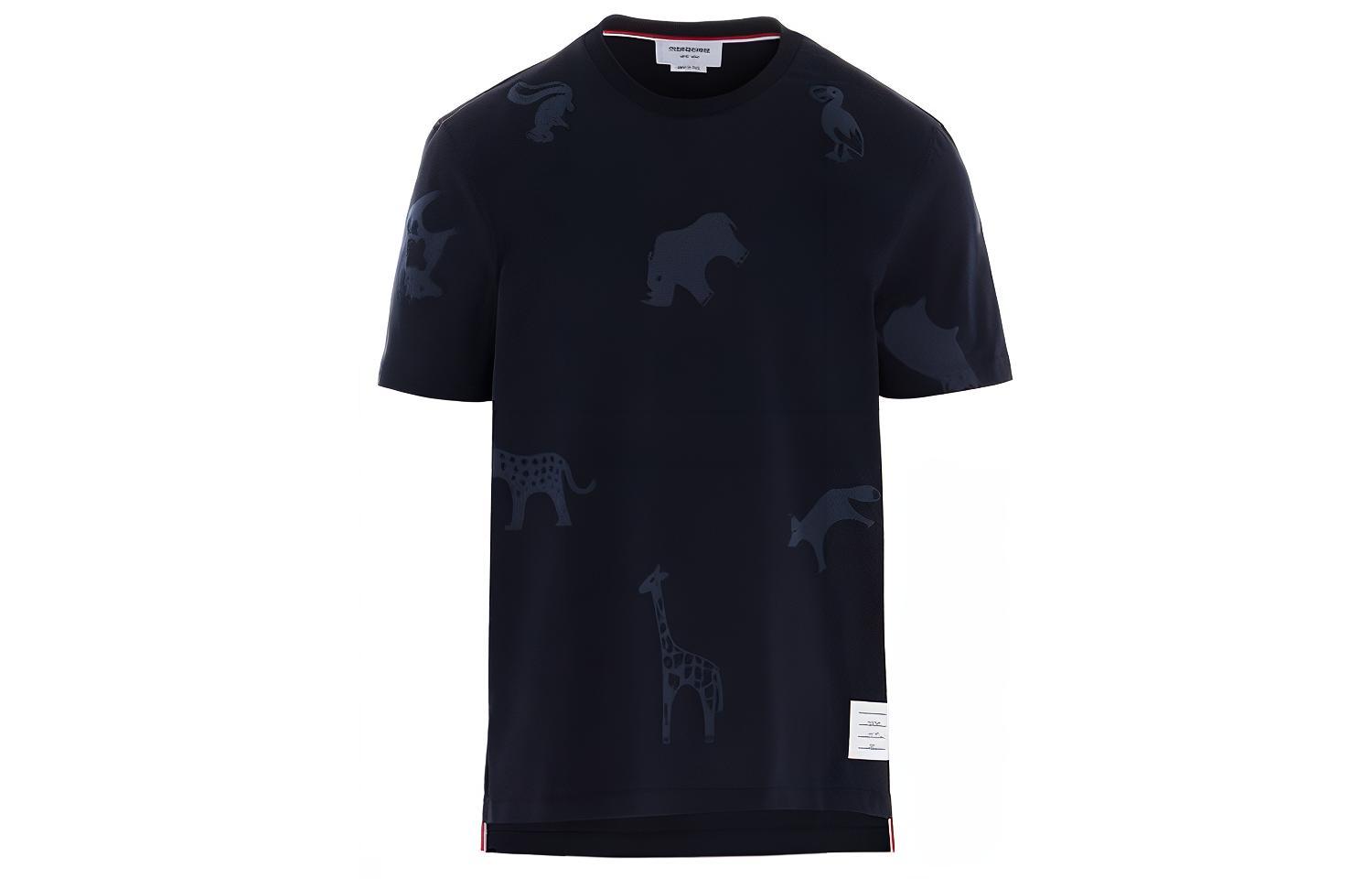 Thom Browne Animal Icon Print Navy Blue Short Sleeve T-Shirt MJS101A-06925-415