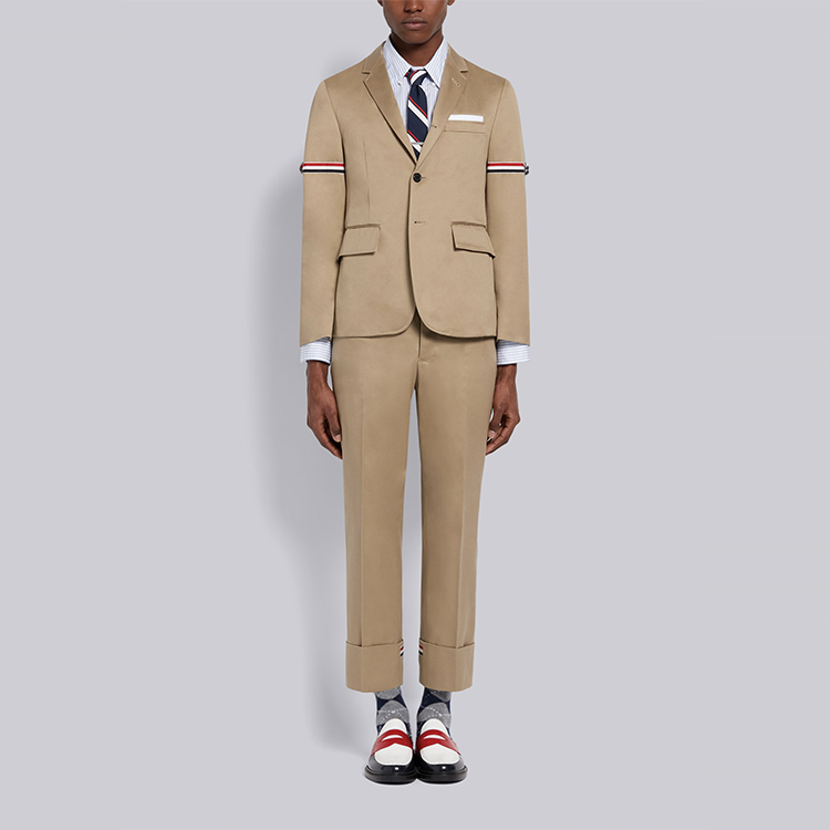 Shop Thom Browne 米色斜紋棉質西裝外套 MJU527A-03788-275