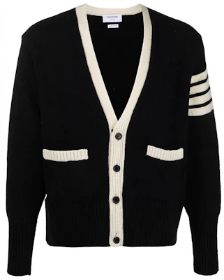 Thom Browne Black Classic 4-Bar V-Neck Cardigan Sweater. MKC367B-Y1502-001 Buy Thom Browne Black Classic 4-Bar V-Neck Cardigan Sweater. MKC367B-Y1502-001