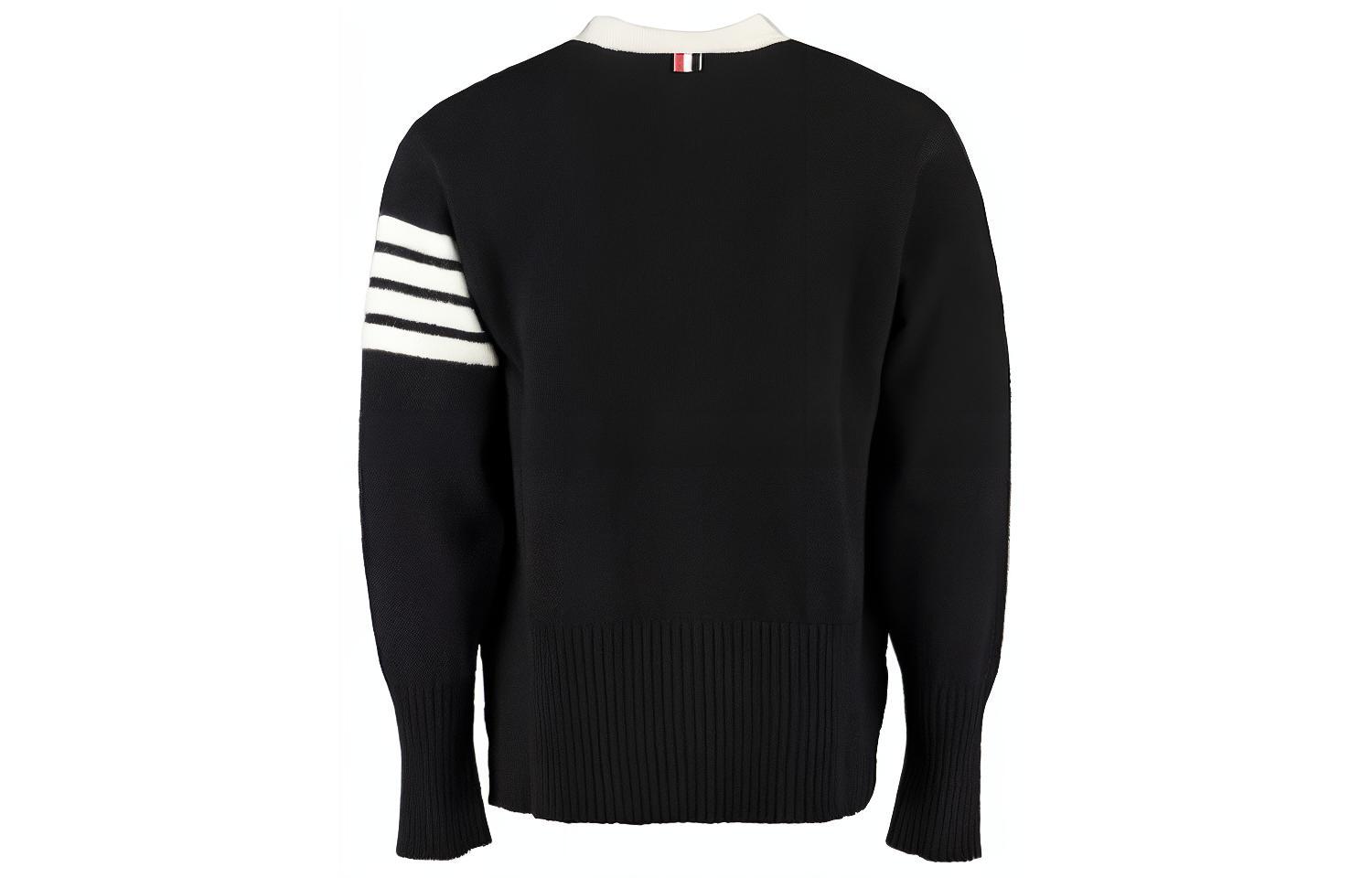 Lookbook Thom Browne Black Classic 4-Bar V-Neck Cardigan Sweater. MKC367B-Y1502-001