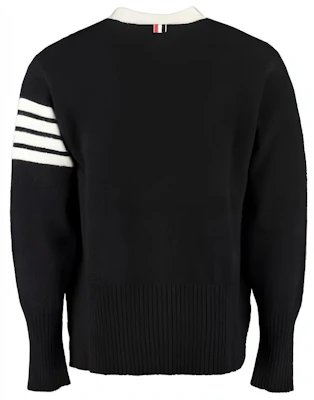 Thom Browne Black Classic 4-Bar V-Neck Cardigan Sweater. MKC367B-Y1502-001 Lookbook Thom Browne Black Classic 4-Bar V-Neck Cardigan Sweater. MKC367B-Y1502-001