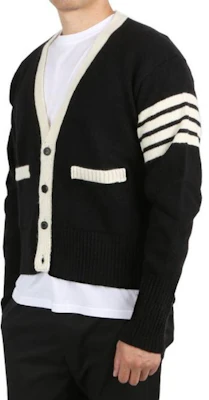 Thom Browne Black Classic 4-Bar V-Neck Cardigan Sweater. MKC367B-Y1502-001 Cheap Thom Browne Black Classic 4-Bar V-Neck Cardigan Sweater. MKC367B-Y1502-001
