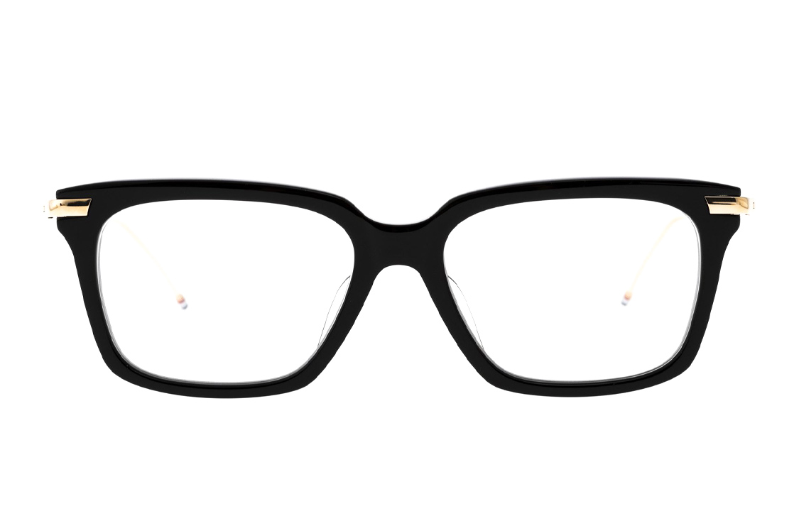 THOM BROWNE Black Frame Gold Temple Square Glasses Unisex Couple Style. TB-701-A-BLK-GLD-53