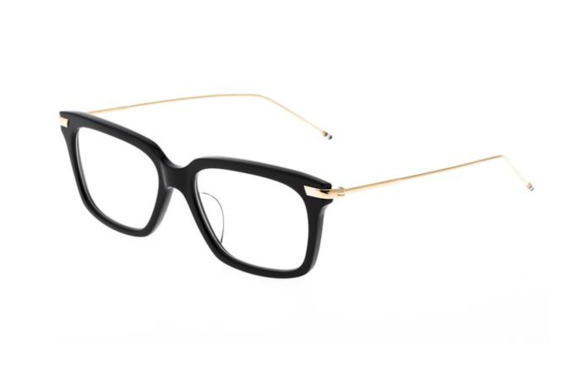 Lookbook トムブラウン ブラックフレーム ゴールドテンプル スクエアメガネ 男女兼用. TB-701-A-BLK-GLD-53