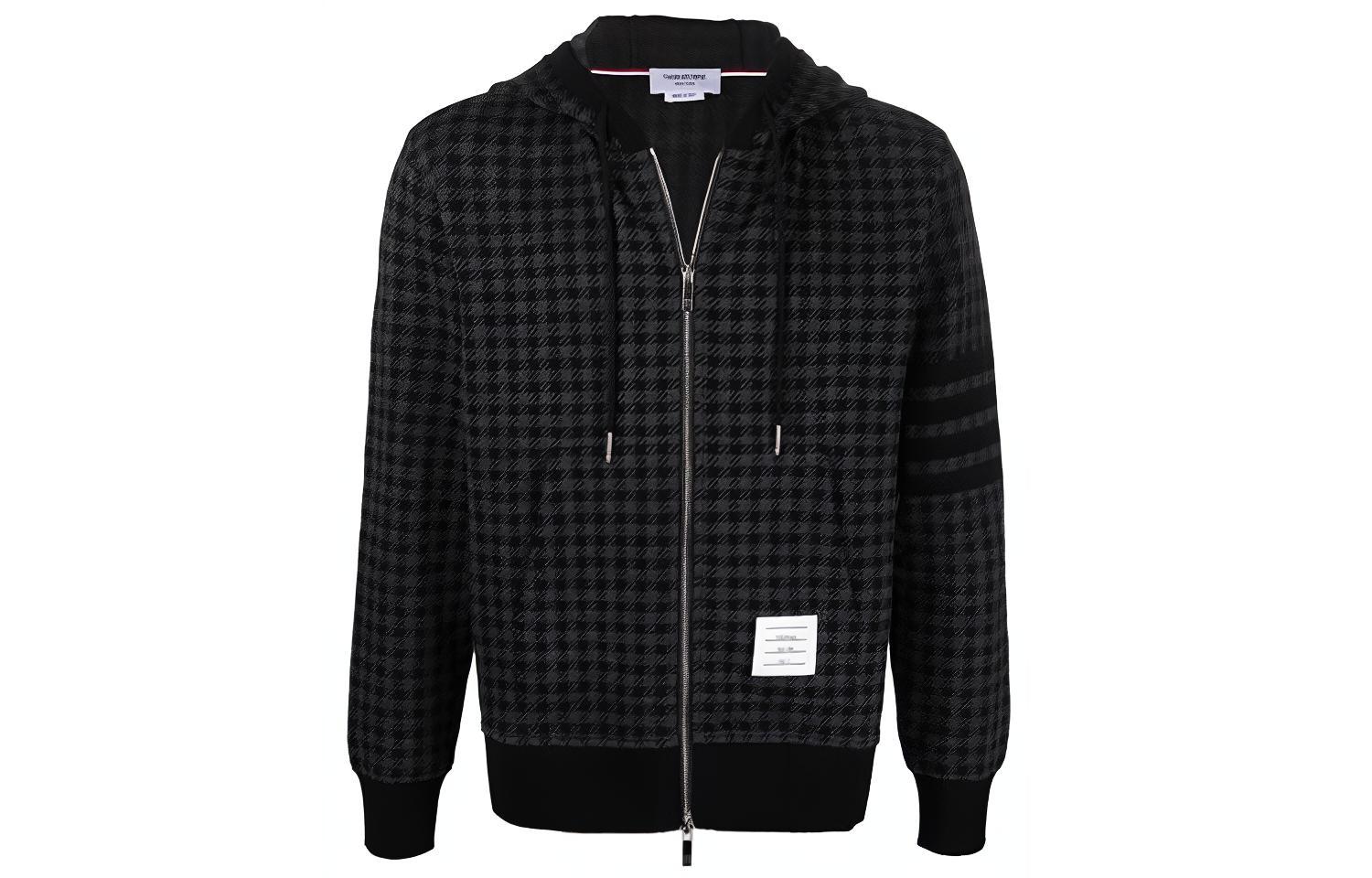 Thom Browne Black Plaid Patch Logo Hooded Jacket MJT302A-07671-001