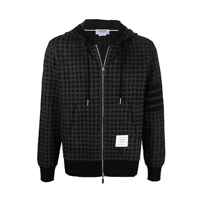 Thom Browne Black Plaid Patch Logo Hooded Jacket MJT302A-07671-001