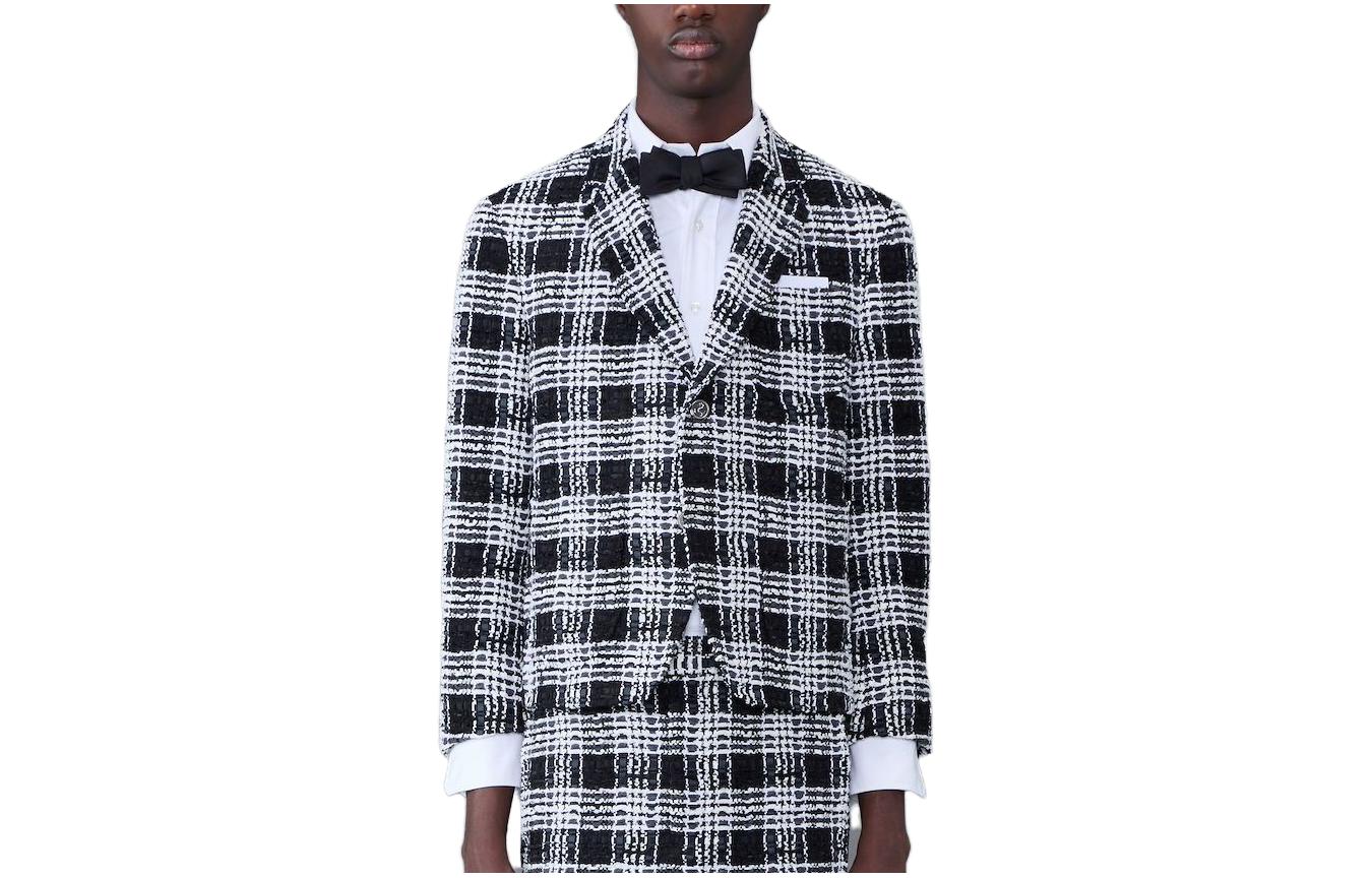 Thom Browne Black Plaid Stripe Button-Up Long-Sleeve Jacket MJC196A-F0363-001