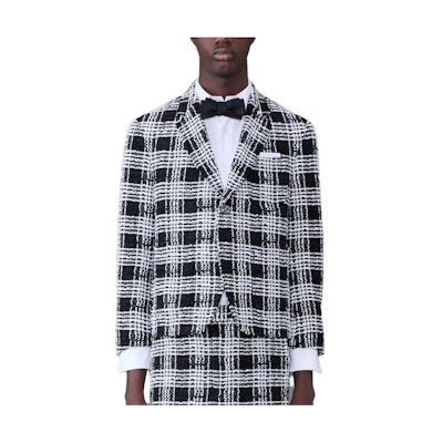Thom Browne Black Plaid Stripe Button-Up Long-Sleeve Jacket MJC196A-F0363-001