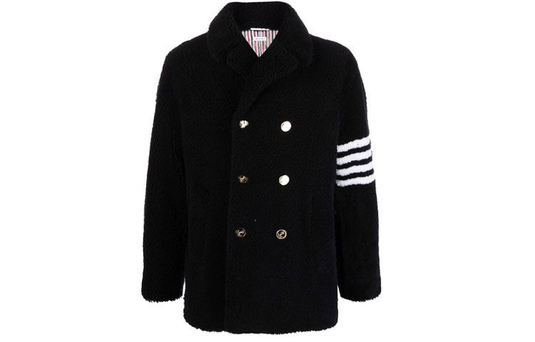 Thom Browne Blue Double-Breasted Jacket with Four Stripes MOU544X-02821-415