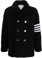 Thom Browne Blue Double-Breasted Jacket with Four Stripes MOU544X-02821-415 Thom Browne Blue Double-Breasted Jacket with Four Stripes MOU544X-02821-415