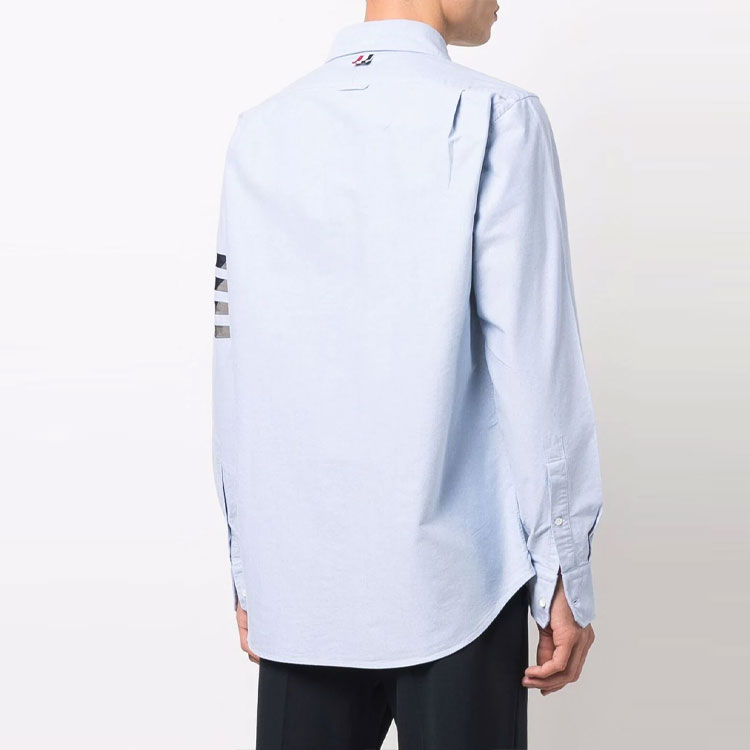 THOM BROWNE Blue Four-Stripe Button-Up Long Sleeve Shirt Fall Edition MWL374C-06177-480 圖 4