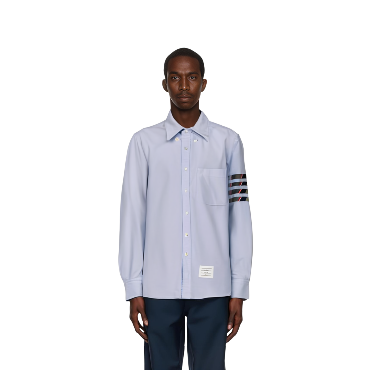 THOM BROWNE Blue Four-Stripe Button-Up Long Sleeve Shirt Fall Edition MWL374C-06177-480 圖 7