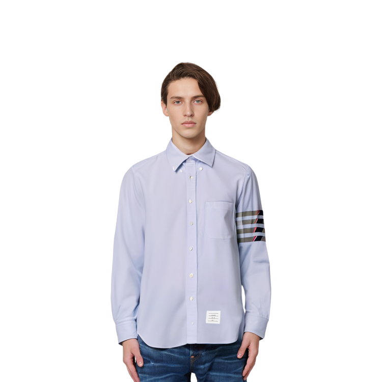 THOM BROWNE Blue Four-Stripe Button-Up Long Sleeve Shirt Fall Edition MWL374C-06177-480 圖 8