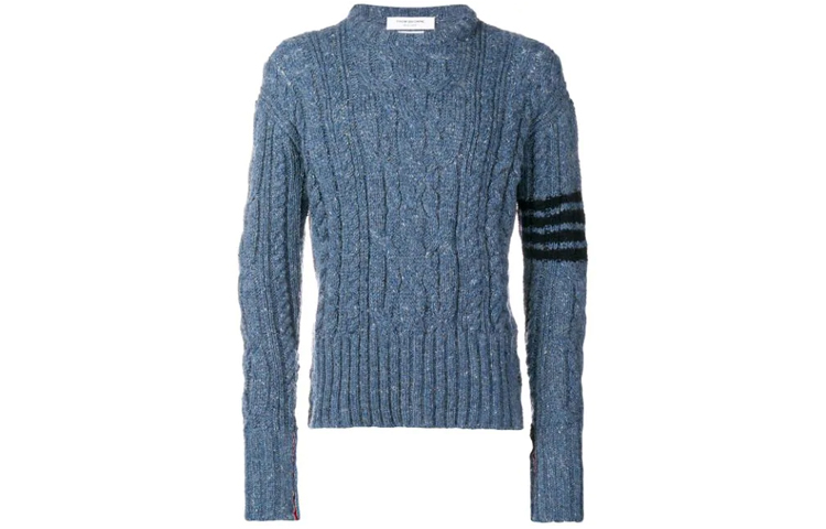 Thom Browne Blue Four-Stripe Wool Crewneck Sweater MKA233A-00278-450