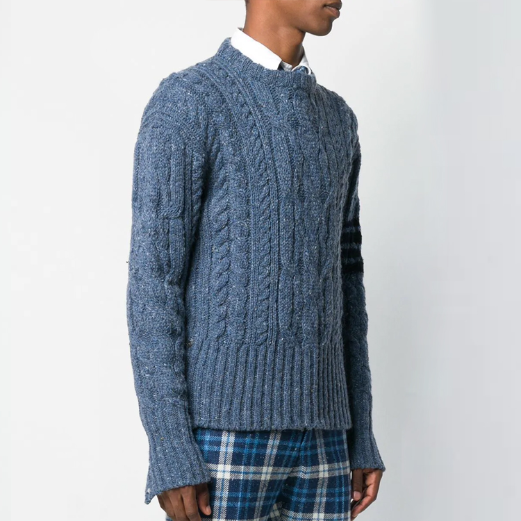 Thom Browne Blue Four-Stripe Wool Crewneck Sweater MKA233A-00278-450 圖 5