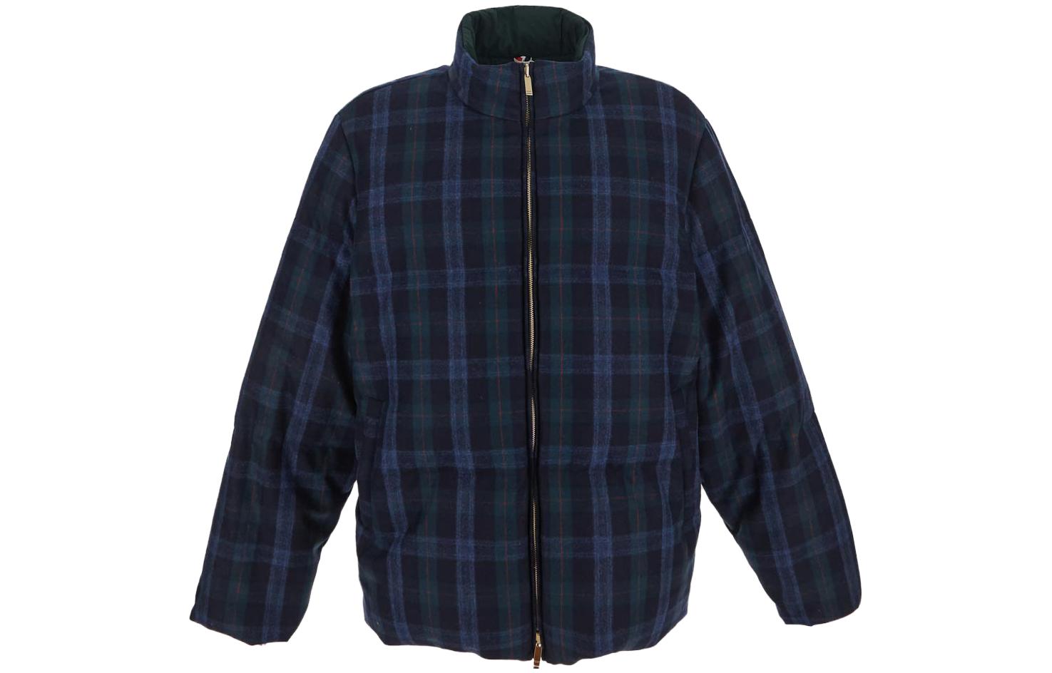 Thom Browne Blue Loose-Fit High-Neck Plaid Print Jacket MJD091X-F0437-996