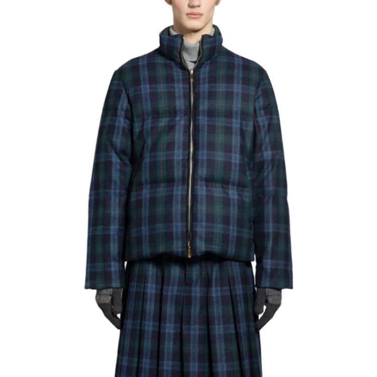 Thom Browne Blue Loose-Fit High-Neck Plaid Print Jacket MJD091X-F0437-996 圖 4