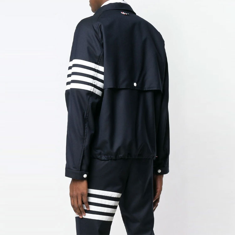 Shop THOM BROWNE Blue Striped Raglan Sleeve Zip-Up Jacket MJO096A-00626-415
