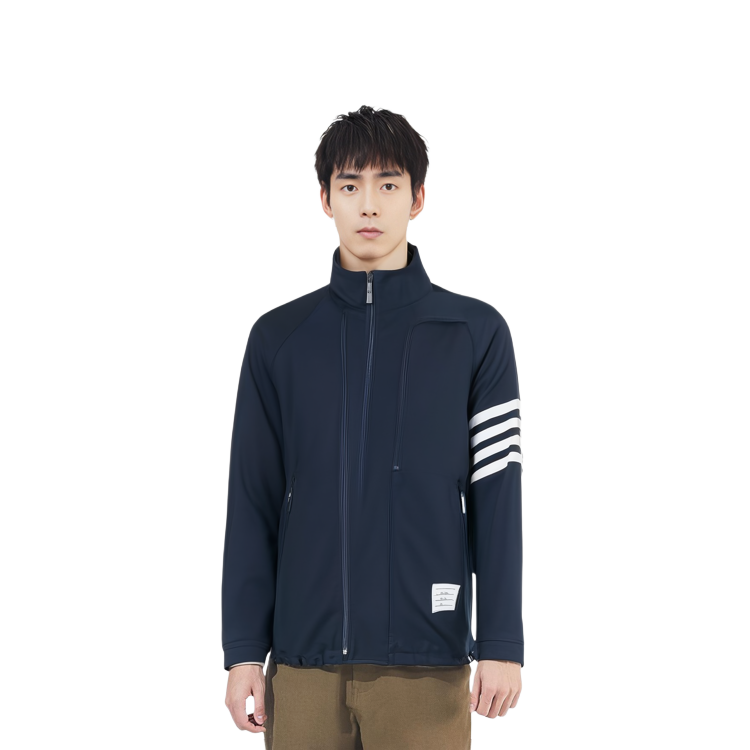 Cheap THOM BROWNE Blue Striped Raglan Sleeve Zip-Up Jacket MJO096A-00626-415