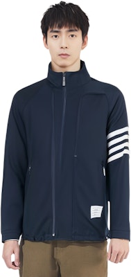 THOM BROWNE Blue Striped Raglan Sleeve Zip-Up Jacket MJO096A-00626-415 Cheap THOM BROWNE Blue Striped Raglan Sleeve Zip-Up Jacket MJO096A-00626-415