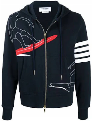 THOM BROWNE 蓝色冲浪刺绣4-Bar拉链连帽外套 MJT264E-00535-415 Order THOM BROWNE 蓝色冲浪刺绣4-Bar拉链连帽外套 MJT264E-00535-415