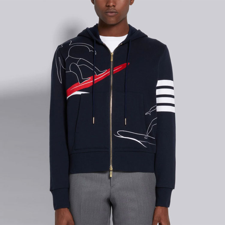 THOM BROWNE Blue Surf Embroidered 4-Bar Zip Hoodie Jacket MJT264E-00535-415 圖 3