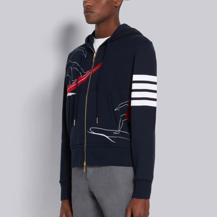 THOM BROWNE Blue Surf Embroidered 4-Bar Zip Hoodie Jacket MJT264E-00535-415 圖 5