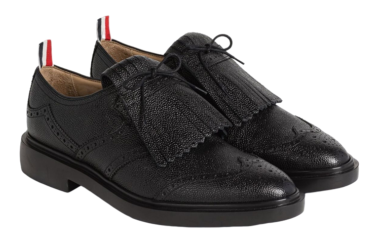 Order Thom Browne 流苏黑色鹅卵石纹布洛克鞋 MFD121A06257001