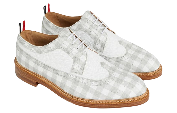 Order Thom Browne 灰白格纹布洛克鞋 MFD202A06257025