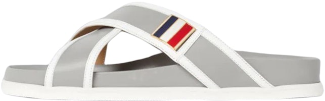 Thom Browne Calfskin Striped Buckle Cross Sandals 'Dark Grey' MFL079A05584025 Thom Browne Calfskin Striped Buckle Cross Sandals 'Dark Grey' MFL079A05584025
