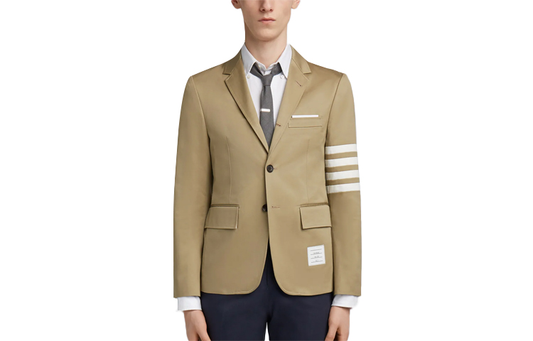 Thom Browne Camel Single-Button Striped Lapel Blazer MJU490A-03788-275