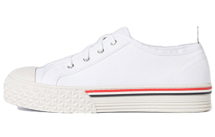 Buy THOM BROWNE 棉布 低幫繫帶 時尚板鞋 白色