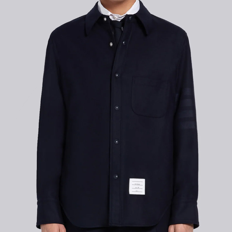 Sizing Chaqueta Camisa Thom Browne Mezcla de Cachemira Azul Marino MJO055A-06393-415