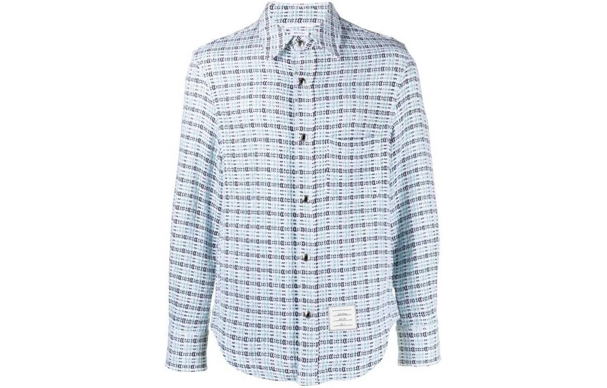 Thom Browne Check Crochet Tweed Shirt Jacket White Long Sleeve Outerwear MJO055U-F0515-460