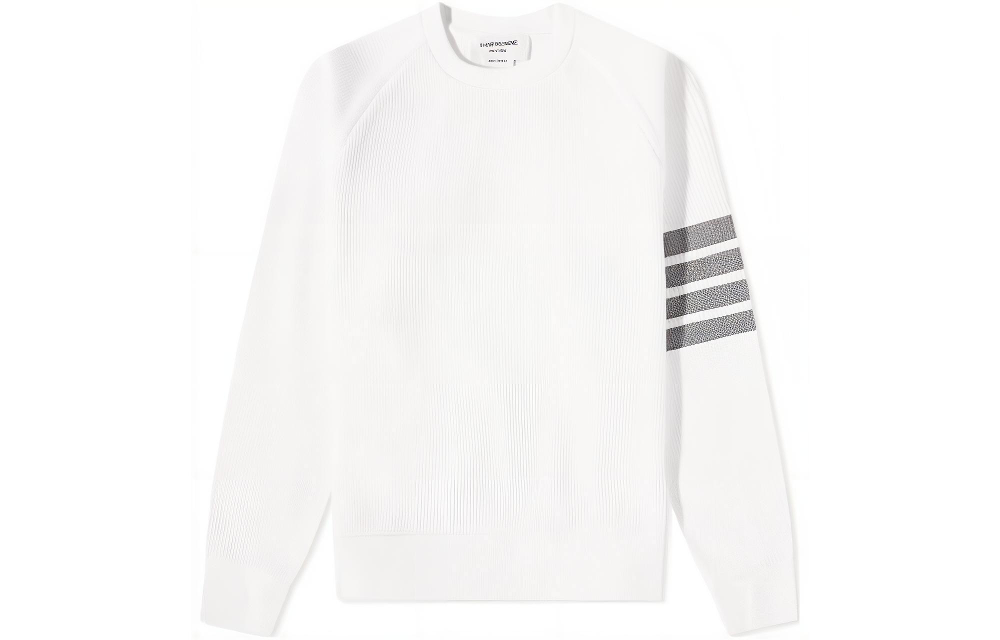 Thom Browne Classic 4-Bar Crewneck Waffle Long Sleeve Sweatshirt White MJT205A-06452-100